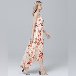 White House Black Market Halter Back Floral White Watercolor High-Low Maxi Dress